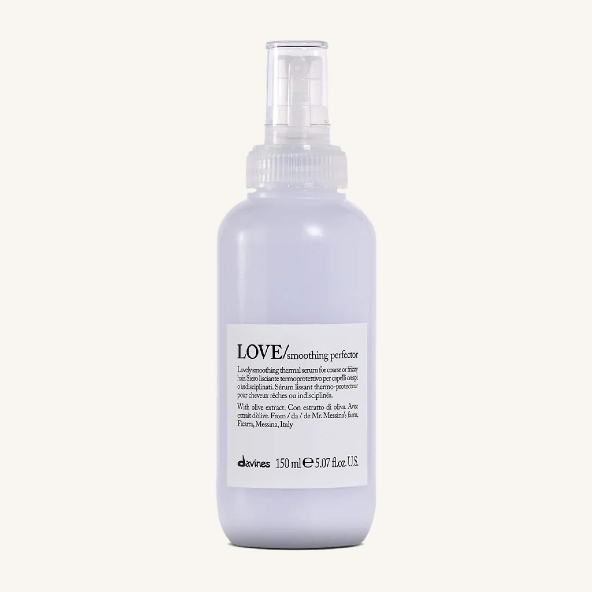 Davines LOVE Smoothing Perfector 150ml at Mosu Worcester - Mosu Hair Space Davines love smoothing perfector 150ml // anti-frizz heat protectant for smooth, shiny hair. Available at mosu worcester.