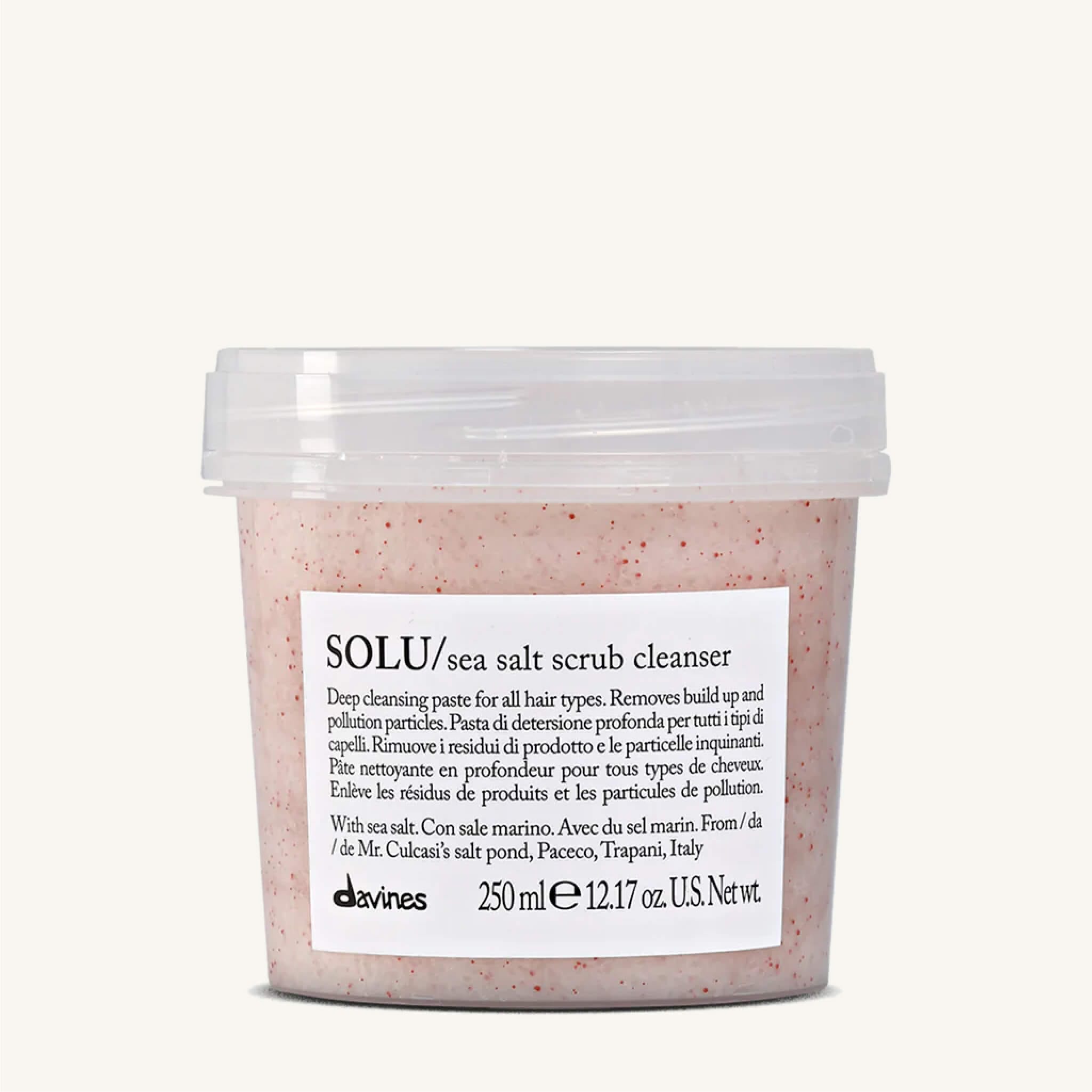 Davines SOLU Sea Salt Scrub Cleanser 250ml at Mosu Worcester - Mosu Hair Space Davines solu sea salt scrub cleanser 250ml // exfoliating scalp cleanser with sea salt for freshness and volume, available at mosu worcester.