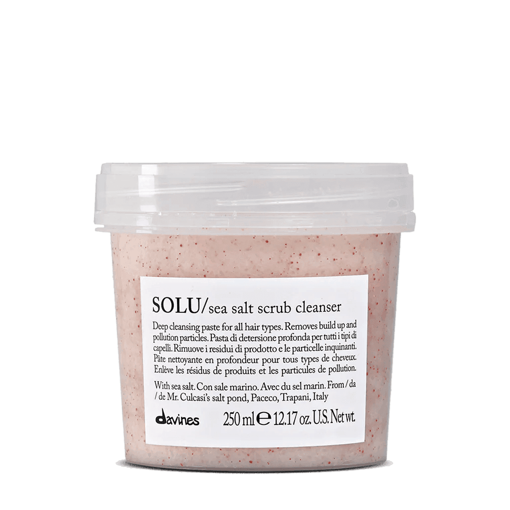 Davines SOLU Sea Salt Scrub Cleanser 250ml at Mosu Worcester - Mosu Hair Space Davines solu sea salt scrub cleanser 250ml // exfoliating scalp cleanser with sea salt for freshness and volume, available at mosu worcester.