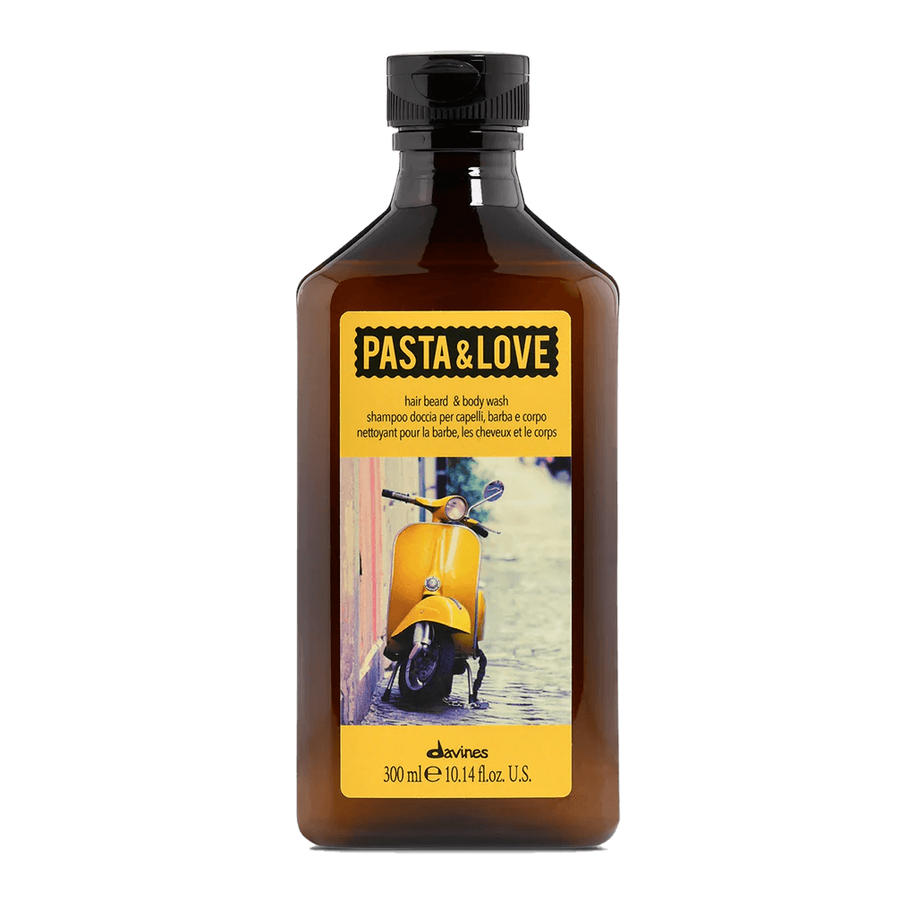 Davines Pasta + Love Hair Beard Body Wash 300ml, gentle daily cleanser for hair, beard, and body, available at Mosu Worcester.