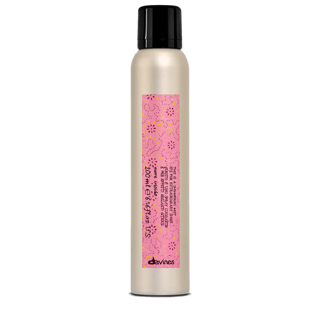 Davines this is a shimmering mist 200ml, lightweight shine spray that smooths and controls frizz, available at mosu worcester.