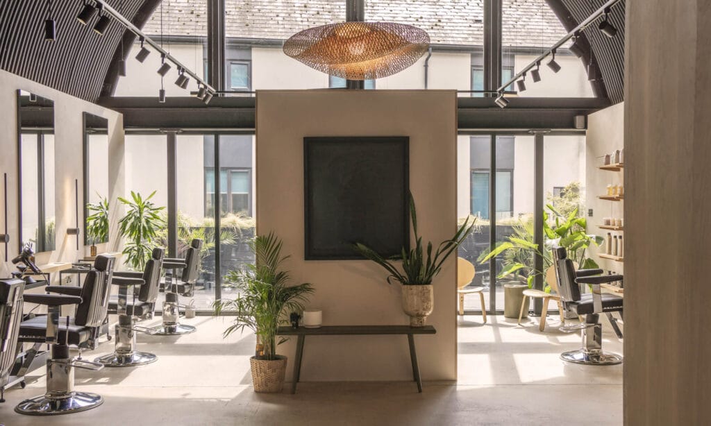Wide interior view of mosu hair space salon in worcester